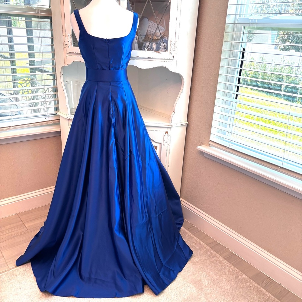 NEW, Royal Blue Dress, Blue Satin Dress, Prom, Dress with Belt NWOT, Size XS/0-2 - Picture 8 of 14